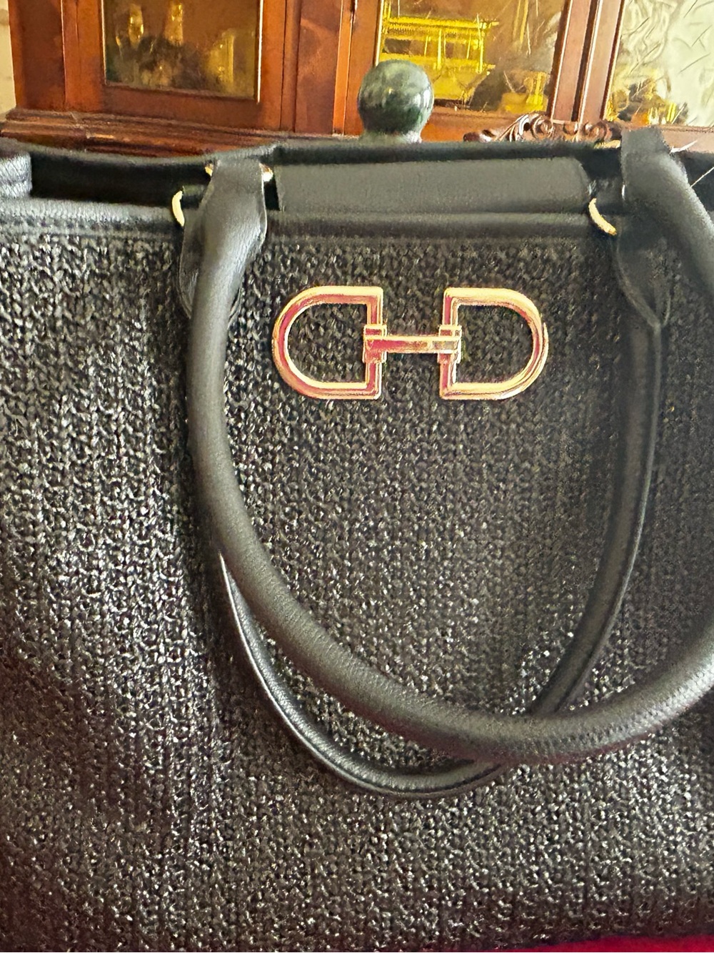 H&M Black Tote with Gold Hardware